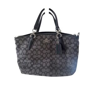 Coach Signature Jacquard Satchel Handbag Grey Black Monogram Silver Hardware